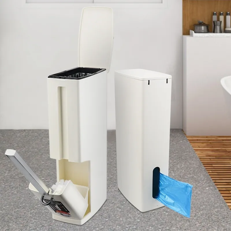 3In1 avfallsfack papper med toalettborste soptunnel för badrum smal papperskorgen plast soptäcke hållare skräp behållare Y200429