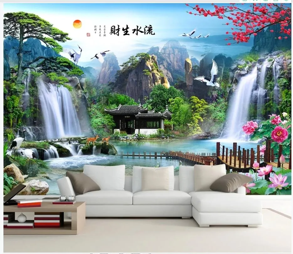 カスタム写真の壁紙の壁紙のための壁紙3 dの牧歌的な森林滝風景テレビソファーの背景の壁の風景装飾絵画壁