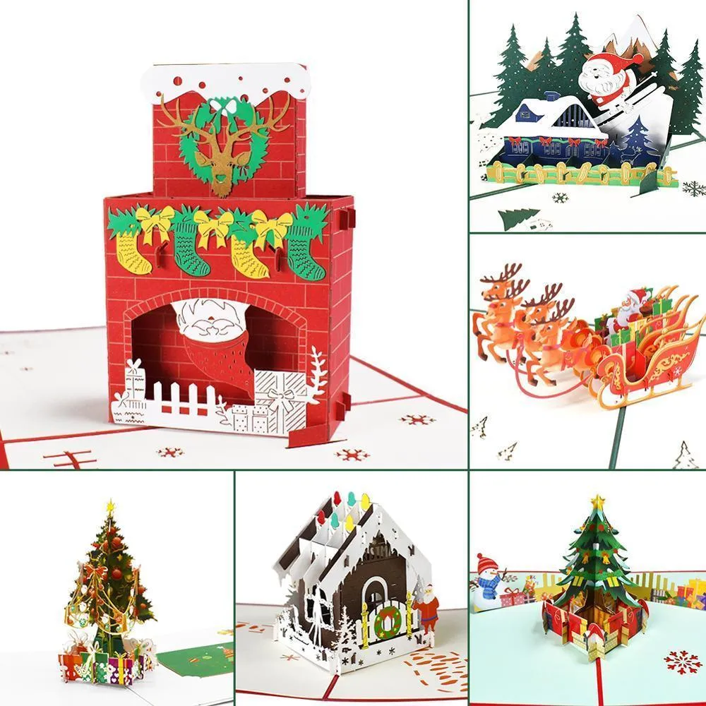 Wesołych kartki Boże Narodzenie Kartki Choinki Zima Prezent Pop Up Karty Boże Narodzenie Dekoracja Naklejki Laser Cut Nowy Rok Kartki Z Pozdrowieniami