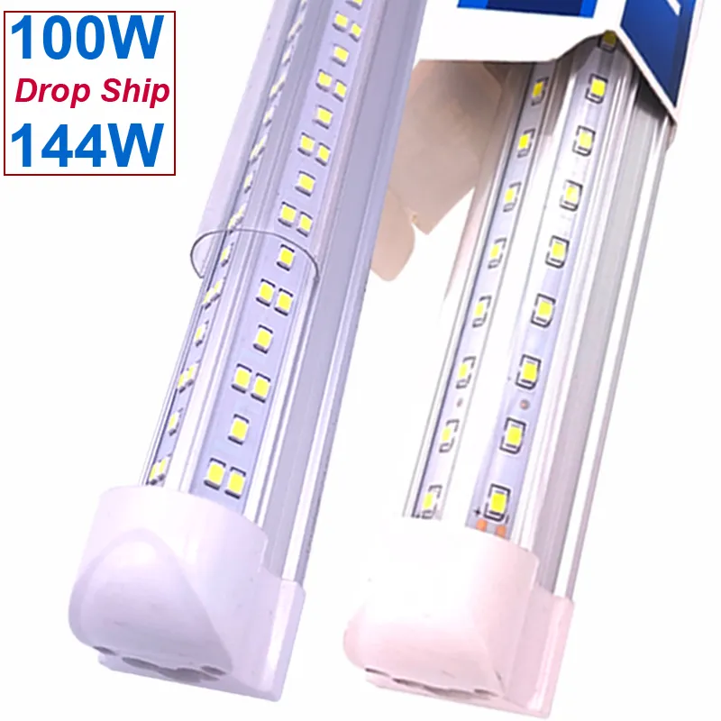 Luzes de tubo LED 144W 8FT 4FT 72W Integrado T8 SMD2835 110LM / W Alta brilhante tampa transparente AC 85-265V Linkable Low Bay Loja Luzes Montadas