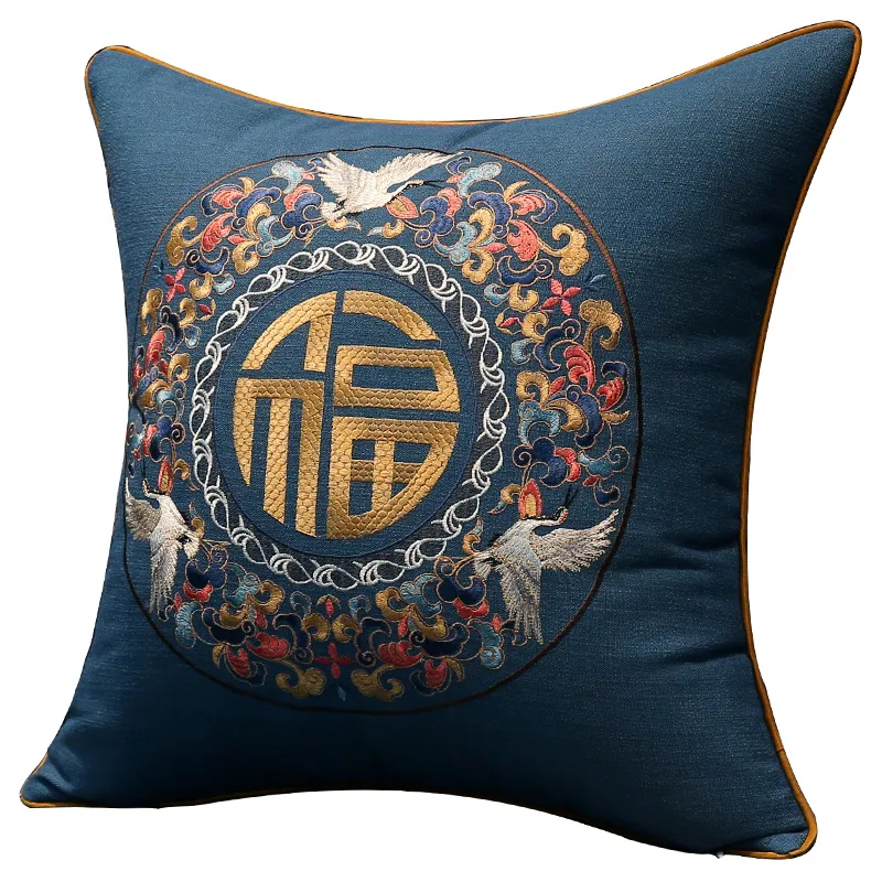 Etnico ricamato FU decorativo cinese cuscini per sedie cuscini in cotone lino ufficio decorazioni per la casa poltrona divano cuscino lombare 40x60 cm 50x50 cm
