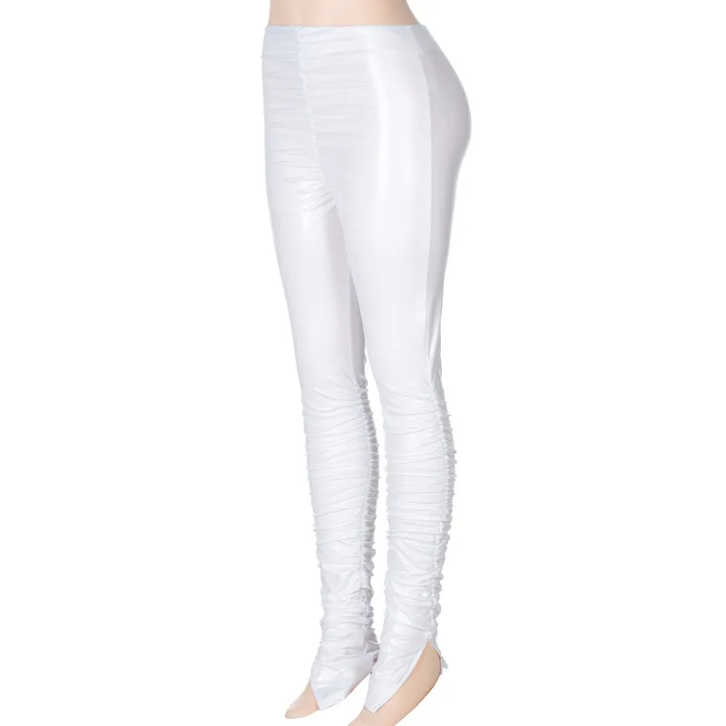 RSBFK Dames Gladde PU Leren Fietsbroek Slim Fit Rekbare Nep Leggings, Rood, 70