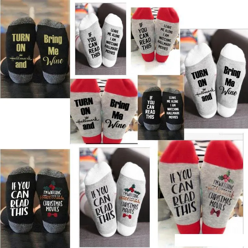 DHL Amazon Hot Sell Boże Narodzenie Sock List Drukowane Kolano Średnie Skarpetki Mężczyźni Kobiety Alfabet Skarpety Sport Joga Skarpety Boże Narodzenie Dekoracje