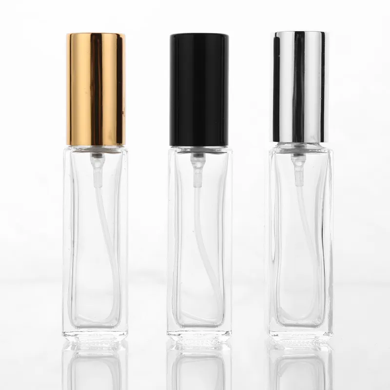 2020 5ml 10ml 20ml 30ml Transparent Thin Glass Spray Bottle Sample Glass Vials Portable Mini Perfume Atomizer Gold Silver black