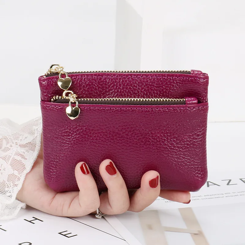 DHLCoin Purses Women PU Plain Double Love Zipper Square Short Small Wallet Mix Color