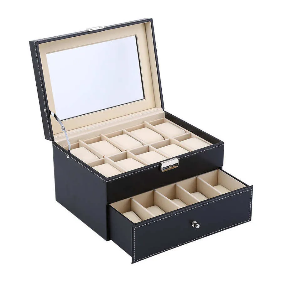 6 10 12 20 24 Gitter Leder Uhrenbox Vitrine Box Schmuck Sammlung Aufbewahrung Organizer Armbanduhr Box Oversea Warehouse Y1116197q