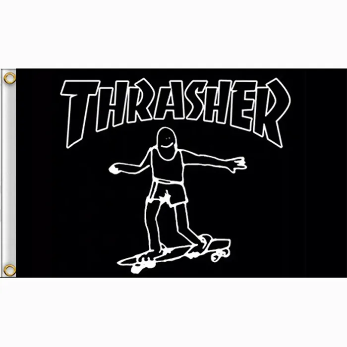 Thrasher Magazine Skateboard-Logo, rechteckige Flagge, zum Aufhängen, 3 x 5 Banner, Werbung, 100 % Polyestergewebe, 80 % Beschnitt, für den Innen- und Außenbereich