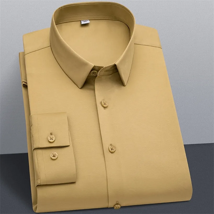 Stretch solide chemises pour hommes sans poche poitrine à manches longues doux robe d'affaires chemise décontracté confortable S ~ 6xl homme vêtements 220312