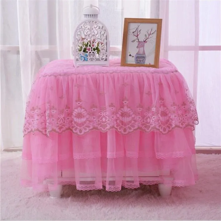 Table Cover Romantic Lace Bedside Cabinet Table Covers Quilted Dust Cover Bedroom Bedside Table Skirt Cotton Padding Tablecloth ZYY135