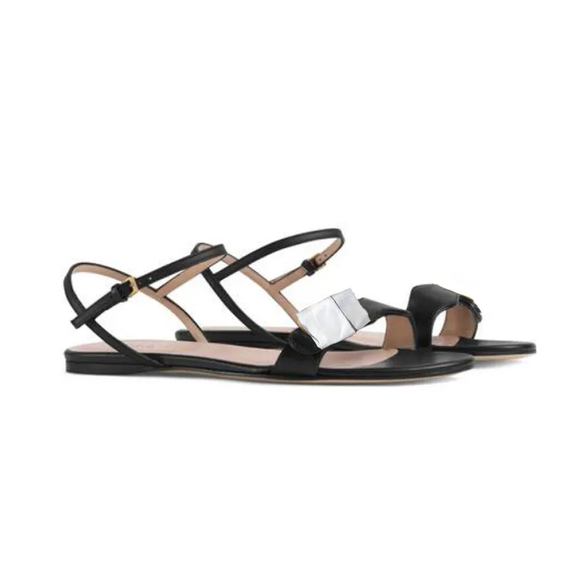 Vrouwen Dubbele Gouden Platte Sandalen Top Echt Leer Blok Hakken Sandalen Designer Schoen Hardware Enkelbandje Sandalen Jurk Trouwschoenen 261