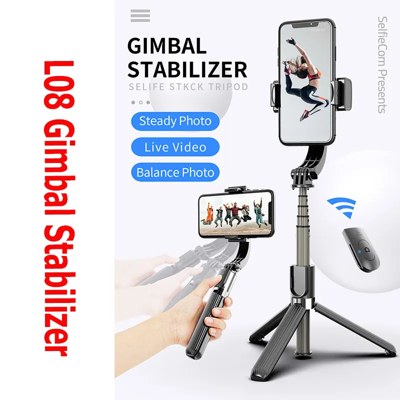 Date L08 Handheld Grip Gimbal Stabilizer Trépied Anti-shake Selfie Stick Holder Support Réglable Sans Fil Bluetooth Télécommande pour Show