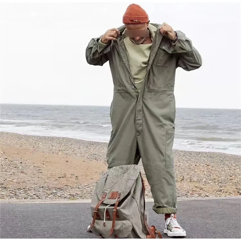 Multi-pocket Work Coverall Mens Safari Style! Cargo Coverall Jumpsuit Men Worker Uniform Overalls Long-sleeve Fashion Suit 210201