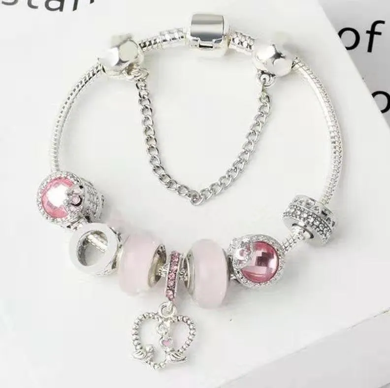 1621cm nouveau bracelet à breloques rose bracelet en argent 925 breloque coeur perles oiseau pendentif bijoux à bricoler soi-même adapté pour bracelet de noël et valen2231