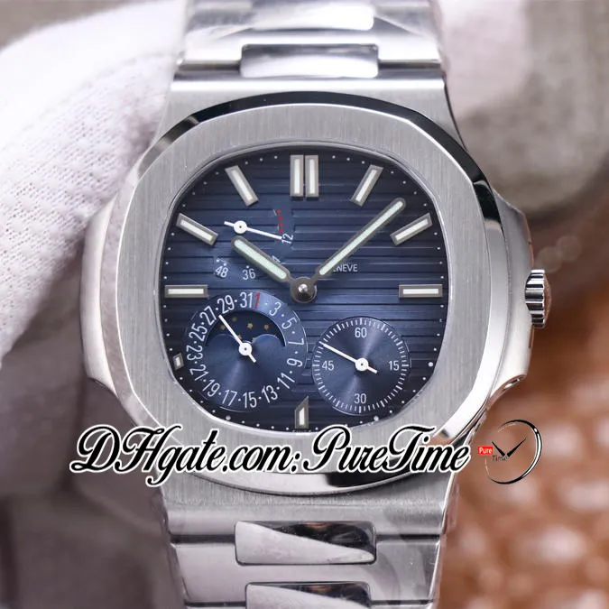 PF V3 5712 Moon Phase PP240 Orologio da uomo automatico Riserva di carica Quadrante D-Blue Texture Bracciale in acciaio inossidabile Super Edition PTPP Pur229B