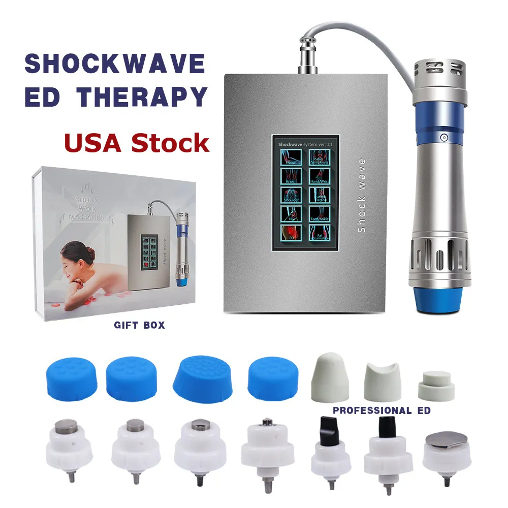 USA Stock Touch Screen Shockwave Ed Therapy Machine Health Care Body Pain Ta bort massage pistolchockvåg Massageranordning