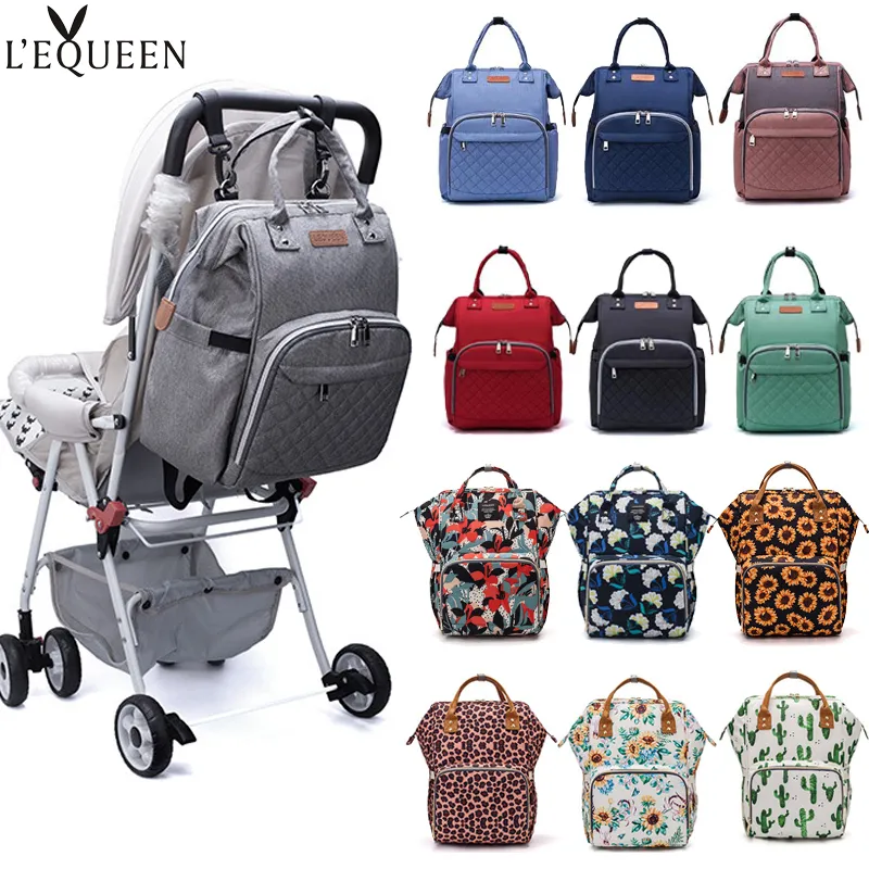 LEQUEEN Nappy Backpack Bag Mummy Large Capacity Bag Mom Baby Multi-function Waterproof Outdoor Travel Diaper Bags For Baby Care LJ201013