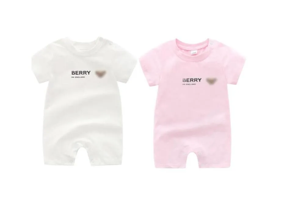 Buona qualità Neonati maschi Ragazze Pagliaccetti di marca Estate Bambini Cartone animato Orso Tute a maniche corte Lettere in cotone appena nato Onesies stampati Pagliaccetto infantile Vestiti per bambini