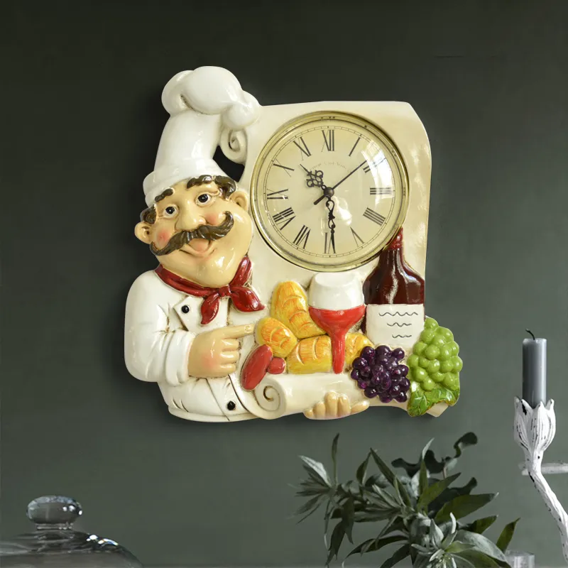 Reloj de pared Vintage para decoración del hogar, estatua de Chef de  resina, sala de estar