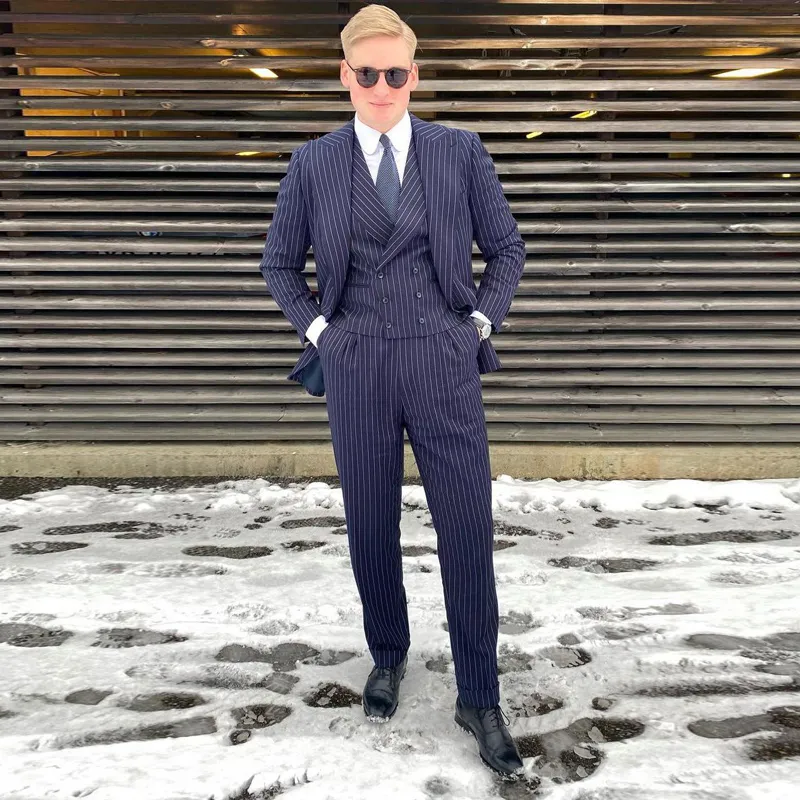 Navy Blue Striped The Groomsman Suit For Weddings Proms And Parties Includes Jacket Vest Blazer Overcoat Pants From Wevens 100.1 DHgate.Com