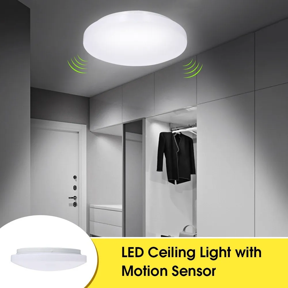 LED Ceiling Light with Motion Sensor 12W 1000Lumen with Daylight Sensor 27cm Diameter Warm White Light for Basement Garage Closet Hallways