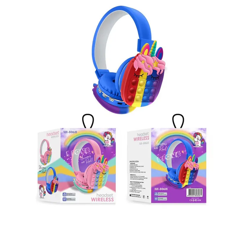 Bluetooth-Kopfhörer, On-Ear-Kopfhörer mit Pop-Blasen, Silikon-Regenbogen-Kopfhörer, buntes kabelloses Stereo-Kinder-Headset für Mobiltelefon, Tablet-PC