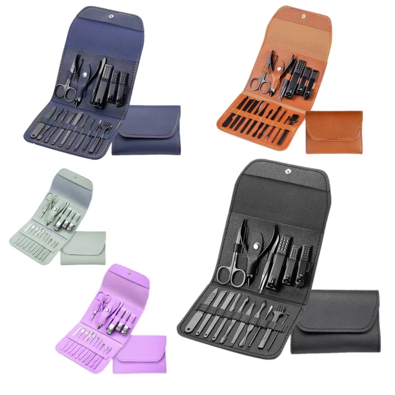 16 Pcs Nail Clipper Set In Acciaio Inox Manicure Pedicure Rimozione Della Cuticola Lima per Unghie Forbici Set Grooming Custodia Da Viaggio Strumenti