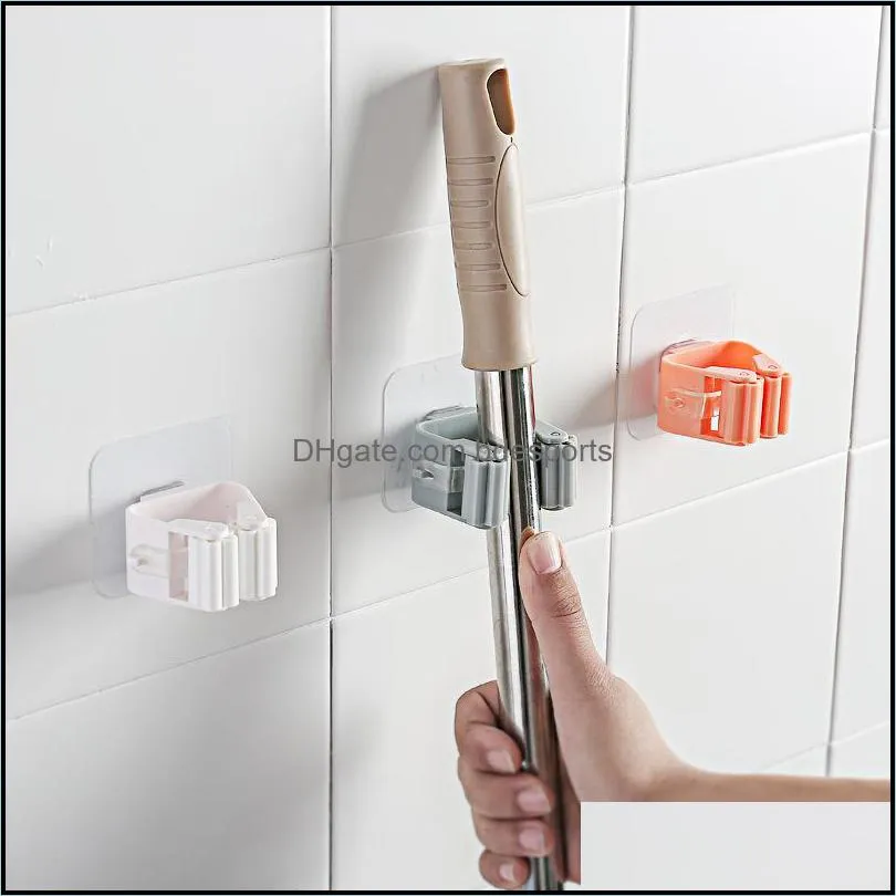 mop hook wall hanging bracket broom storage rack kitchen clip seamless suspension no scratch and perforated bathroom storage abs material multi-color