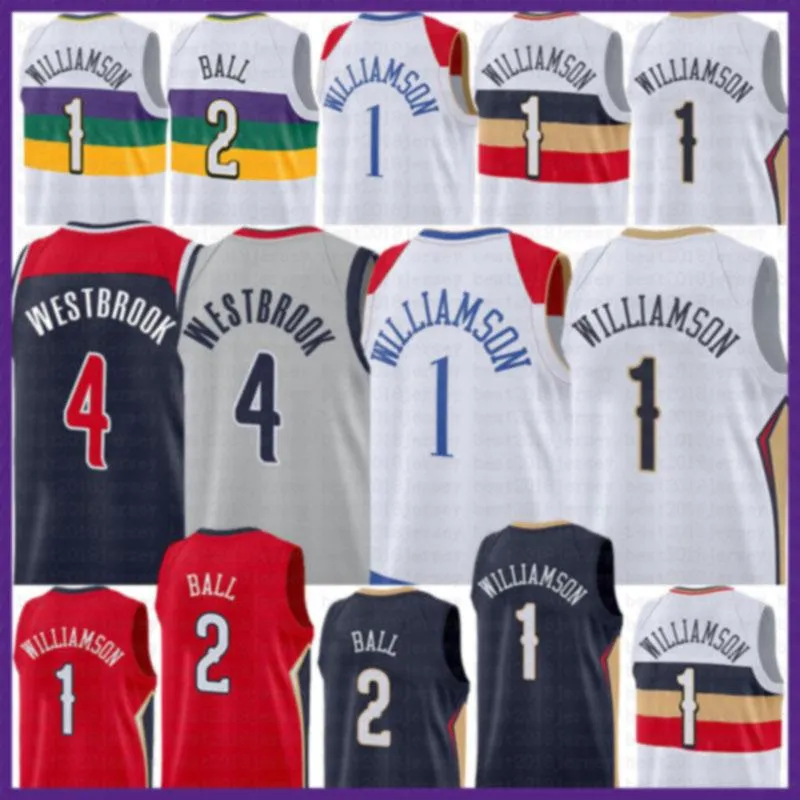 2021 New Zion 1 Williamson camisa de basquete Lonzo 2 Ball Mens Russell 4 Westbrook Cheap White