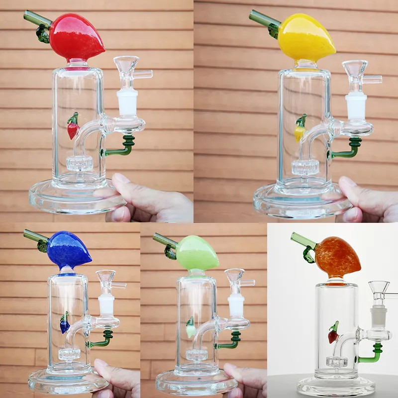 Peach 5 Colors Glass Bong Perk Heady Glass Oil Rig Water Pipe Bongs Wax Dab With Bowl Smoking Pipes 14mm Female Oil Burner Unique Fruit