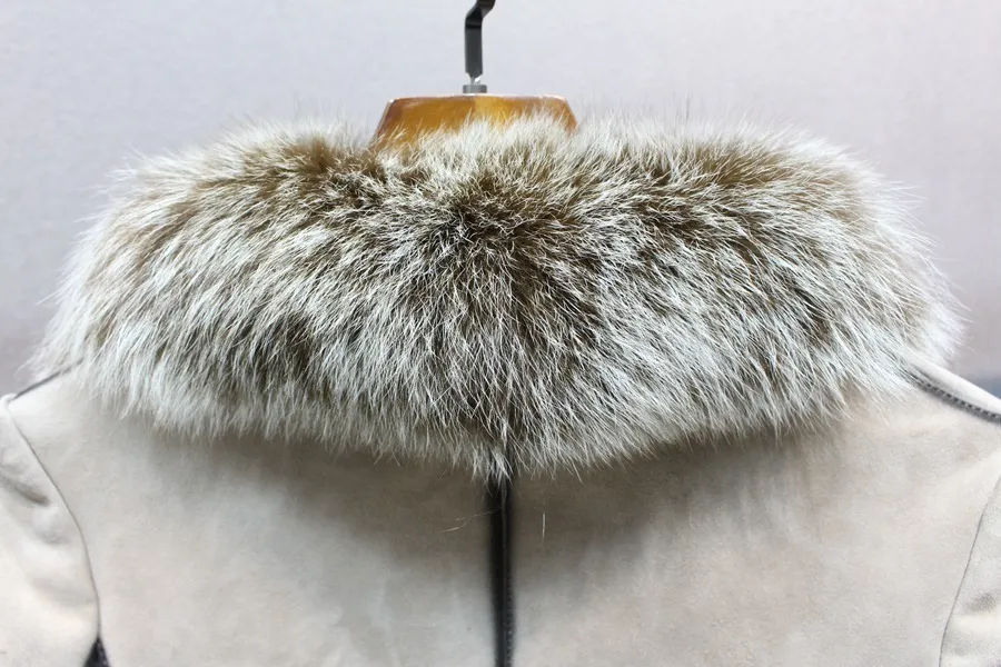 100% genuine sheepskin leather with fur coat slim with fox fur collar (5)