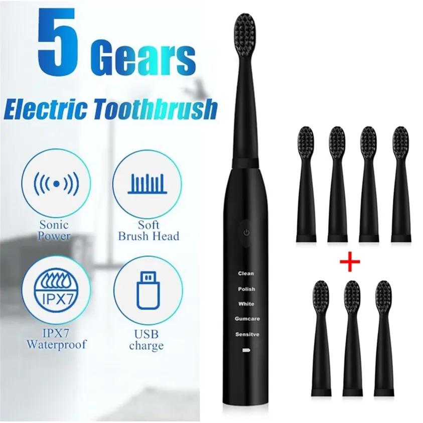 Ultrasonic Sonic Electric Toothbrush Rechargeable Tooth Brushes Washable Electronic Whitening Teeth Adult Timer 220218