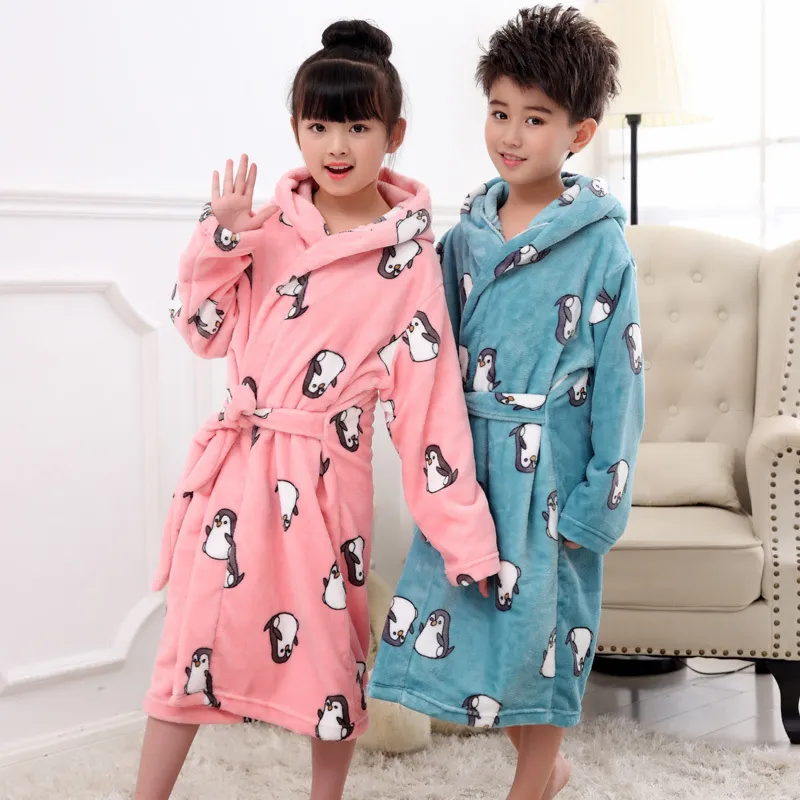 Kids Girls Plush Fleece Hooded Dressing Gowns Super Soft Plain Robe Printed  Pink | eBay