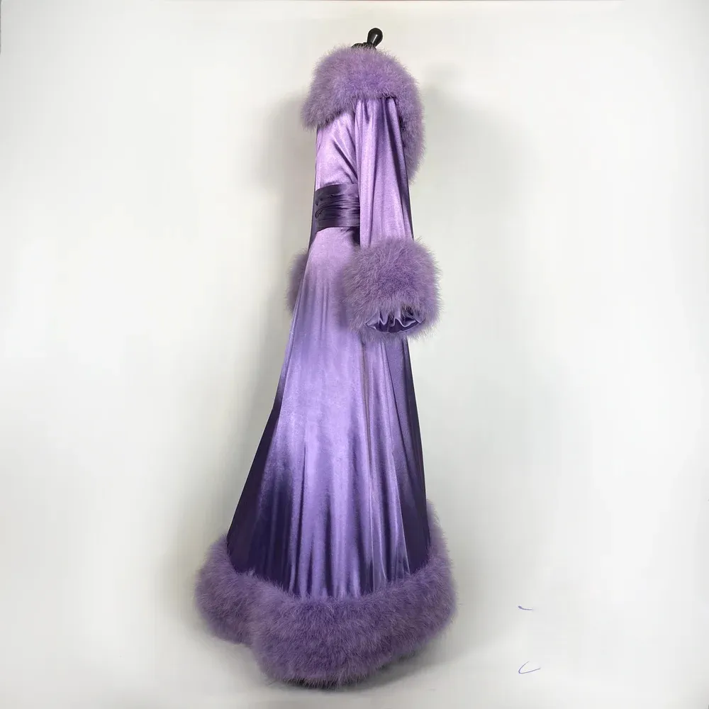 purple fur dress Luxury Lingerie Purple Faux Fur Bridal Nightgown Robe Set, Long Sleeve  Women's Gown for Photoshoot, Boudoir Lingerie, Sexy Bathrobe Nightwear