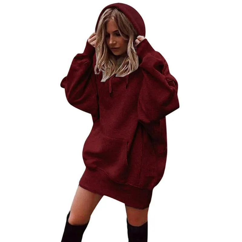 Women's Hoodies & Sweatshirts Loose Autumn Winter with Pocket Fashion Polyester Thickened Solid Color Long Sleeve Women Casual Warm Oversize