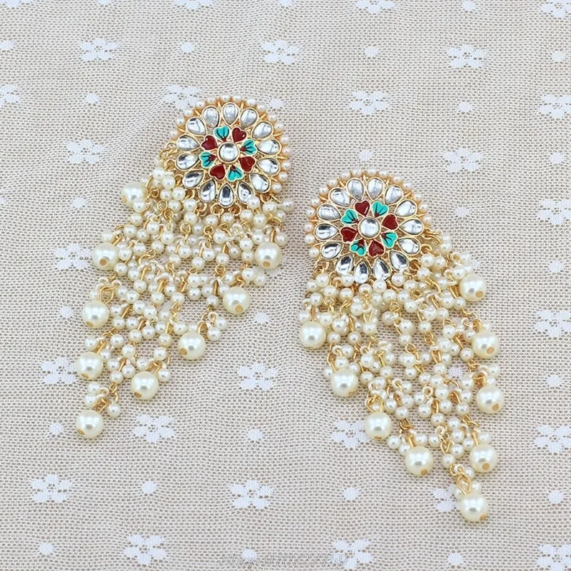 3 paia Bollywood Etnico Sposa Sposa Orecchini Kundan Perle di pavone Jhumka Jhumki Orecchini pendenti indiani Moda N30 20 Dropship B1205