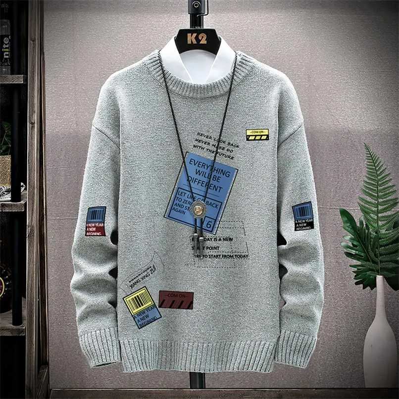 Mode Mäns Tröja Pullovers Jumper Men Tryckt Stickad Tröja Hip Hop Harajuku Streetwear Casual Vintertröja Man 211221