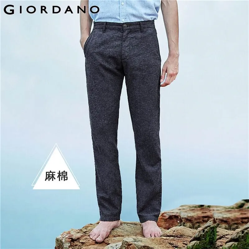 Giordano Männer Hosen Leinen Baumwolle Dünne Hosen Männer Schräg Tasche Zip Fly Gerade Casual Pantalones Hombre 01110339 201217