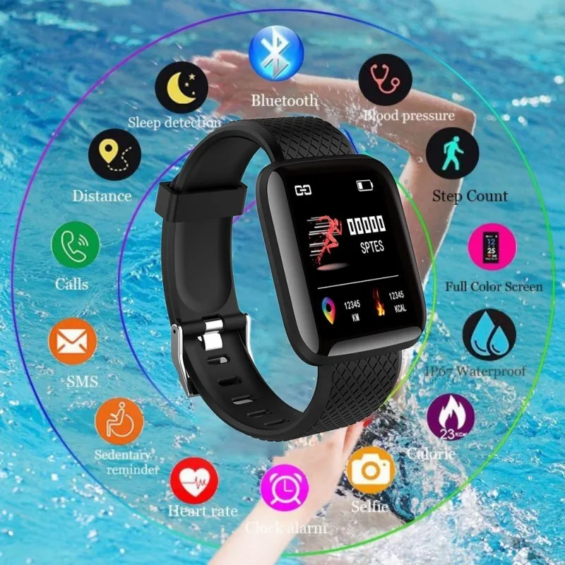 116plus Bracelet Intelligent Couleur Écran Tactile Smartwatch Bande Intelligente Fréquence Cardiaque Réelle Pression Artérielle Sommeil Bracelet Intelligent PK mi bande 4 # 009