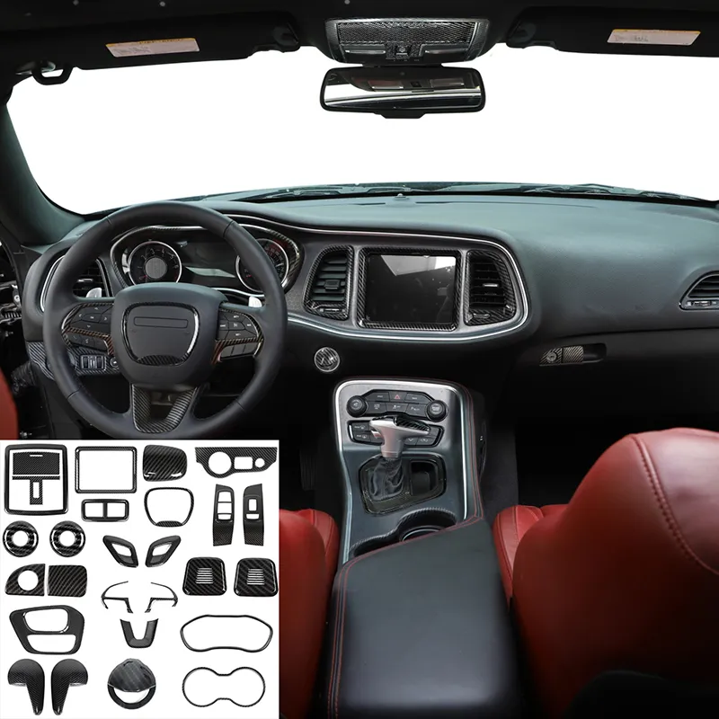 ABS Interiör dekorationssats trim kolfiber dcoration 27 st för Dodge Challenger Up Auto Interior Accessoarer