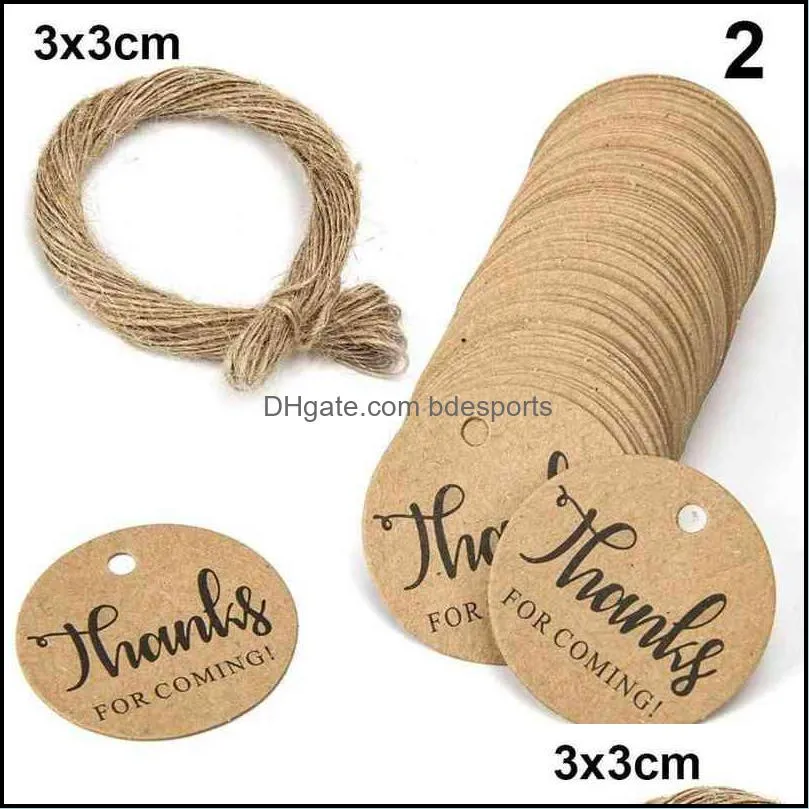100pcs DIY Package Wrapping Handmade Wedding Party Thank you Hanging Label Jute Twine Kraft Gift Tags Y1230