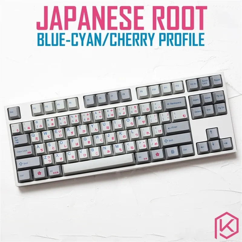 kprepublic 139 Japanese root Japan blue cyan font language Cherry profile Dye Sub Keycap PBT for 87 104 LJ200925