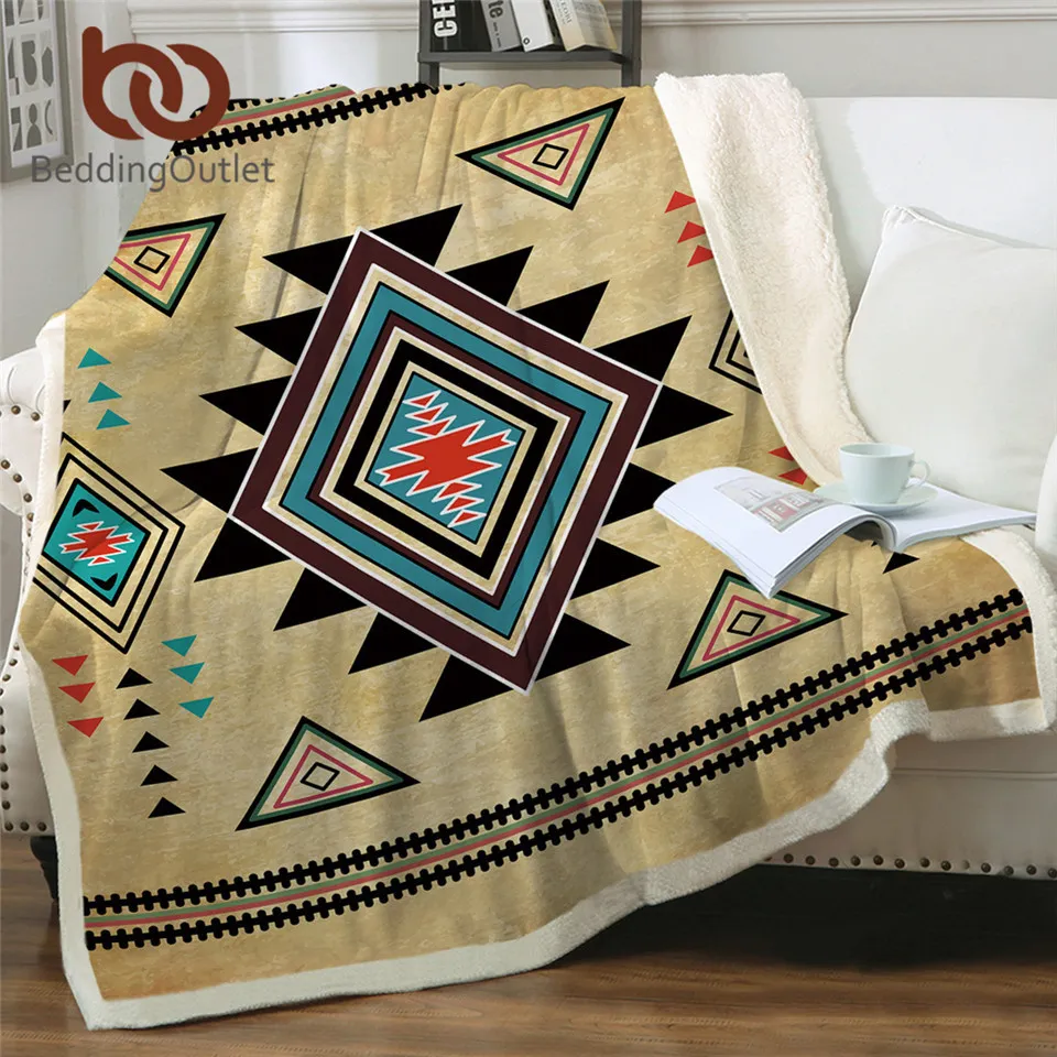 BeddingOutlet Coperta da tiro con stampa geometrica Copriletto Southwest Microfibra Sherpa Fleece Divano letto Coperta Biancheria da letto azteca 130x150 201128