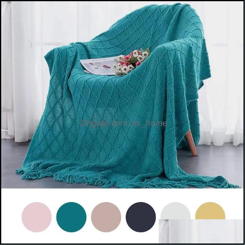 Filtar hem textilier trädgård kasta texturerad akryl fast soffa soffor filt tofsar dekorativa säng ers för mjuk adt dropp leverans 2021
