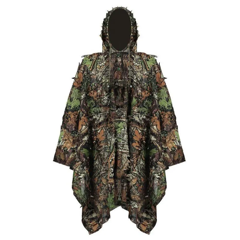 Hunting Camo 3D Liść Cloak Yowie Ghillie oddychał otwarty poncho typu Camuflage BirdWatching Poncho Windbreaker Sniper Suit Brody347h