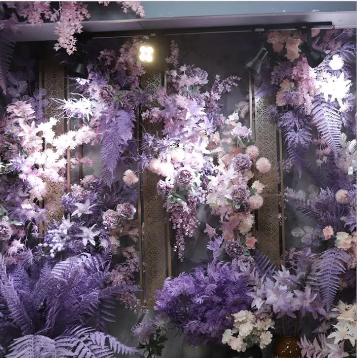 Tema púrpura Decoración de la boda plástico Flores decorativas escena diseño simulación Hortensia pared Guirnaldas