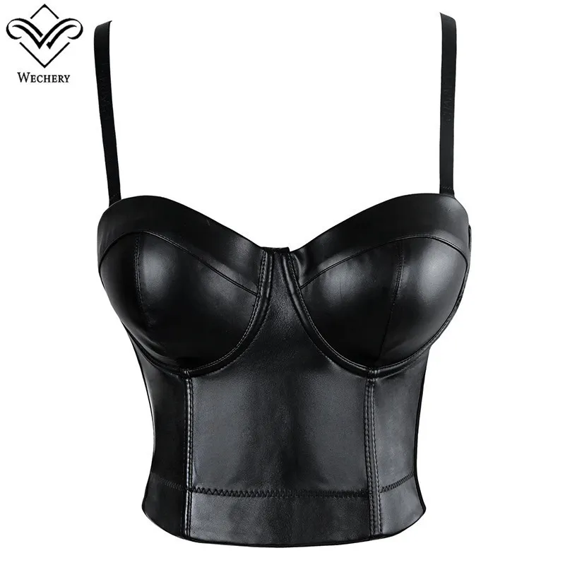 WECHERY Kadınlar Deri Sutyen Gotik Push Up Sutyen Korsaj Tops Sexy Lingerie Korse Sıcak Moda Parti Sutyen Kulübü Aşınma Artı Boyutu LJ200814 Tops