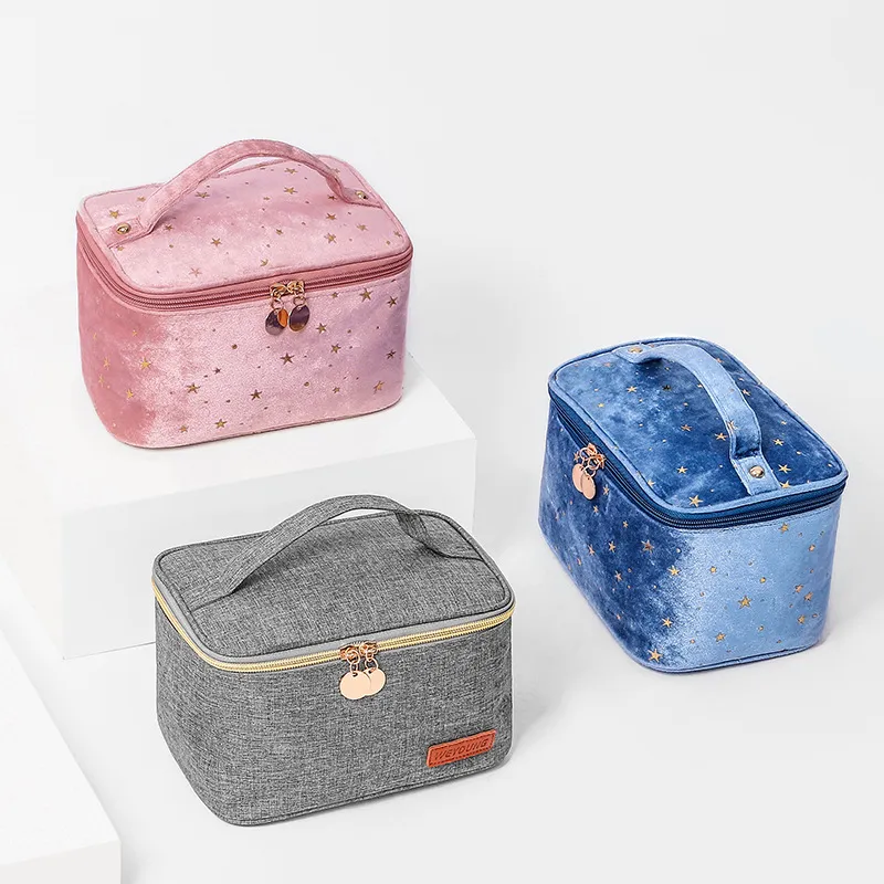 New style Velvet pink cosmetic handbag women flannelette cosmetics organizer bag portable portable toiletry bags