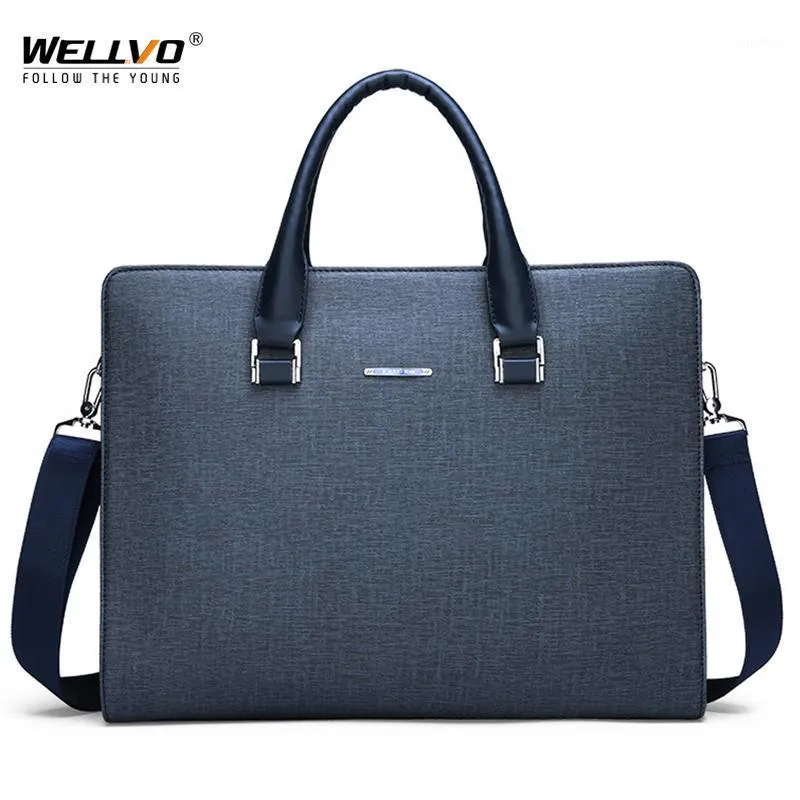 Briefcases Men PU Leather Briefcase Male Waterproof Shoulder Bags Large Laptop Bag Business Travel Handbags Black Blue Document XA739ZC1