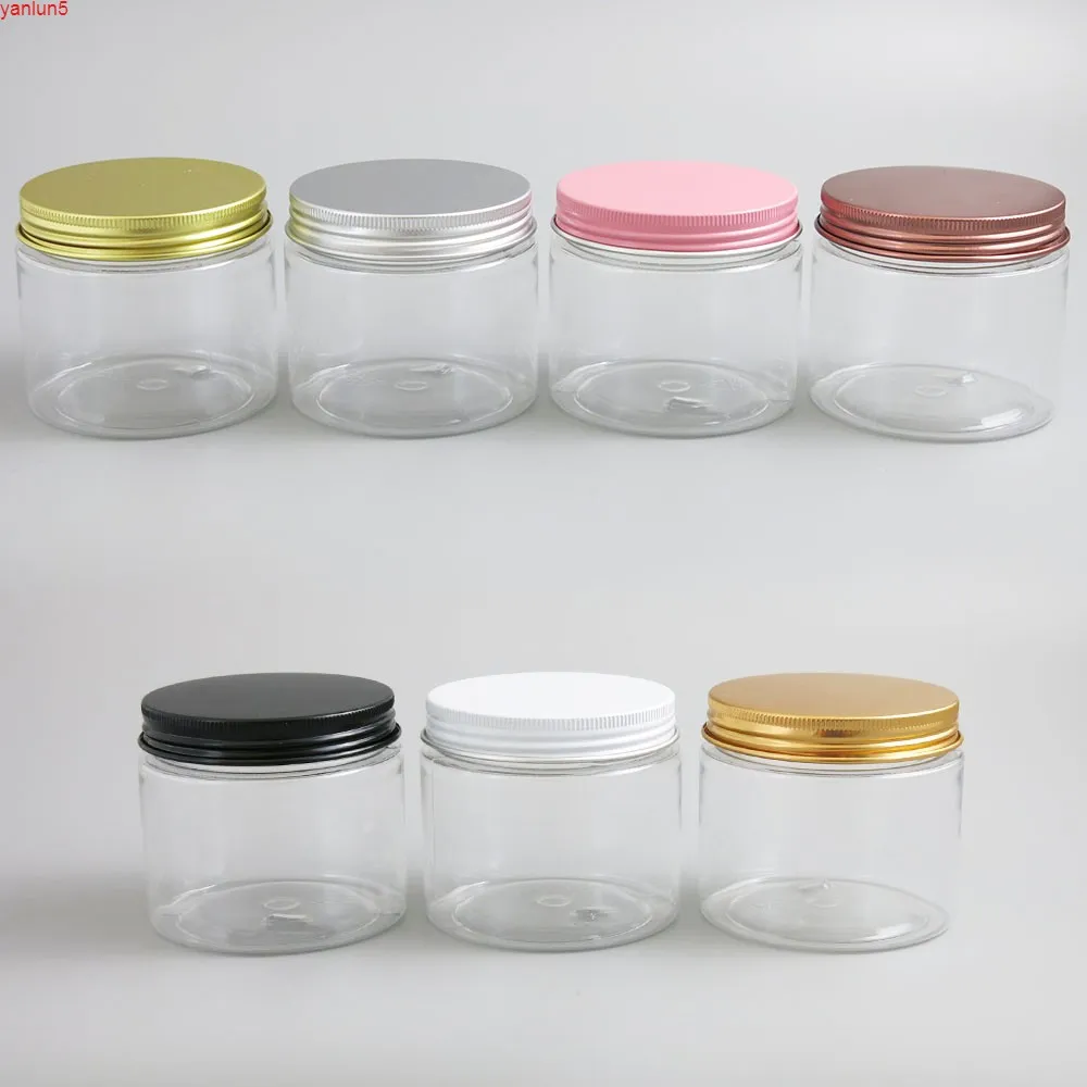 24 x 180g Tomma Clear Cosmetic Cream Containers Jars 180cc 180ml för kosmetika Förpackning Plastflaskor med metall Lidshigh Quality