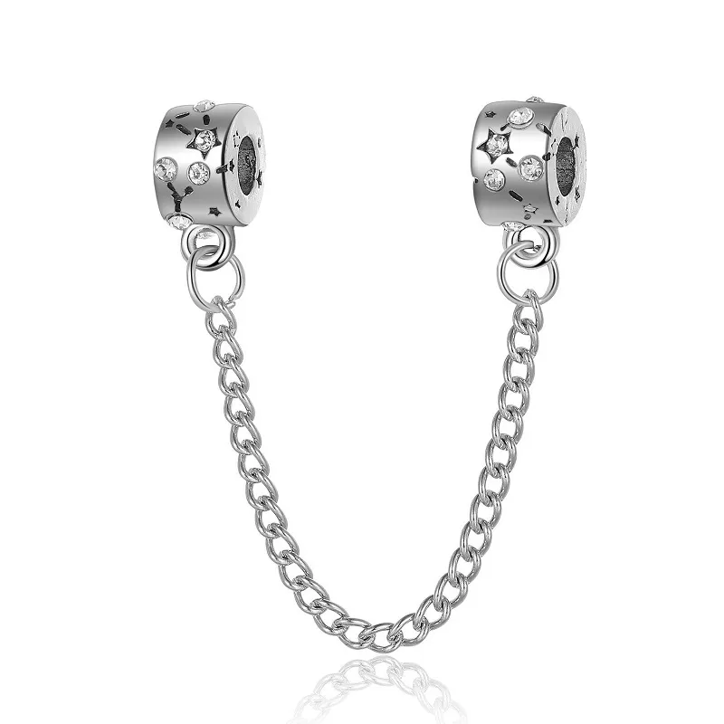 Fit Pandora Стерлинговый серебро Браслет Серебряные звезды Crystal Class Bears Bears Цепь Безопасности Подходит оригинальные Подвески Пандора Браслет Beat Diy Ювелирные Изделия Женщины